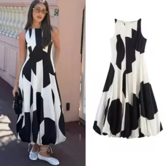 Zara Black and White Midi Dress - Picture 3 of 11